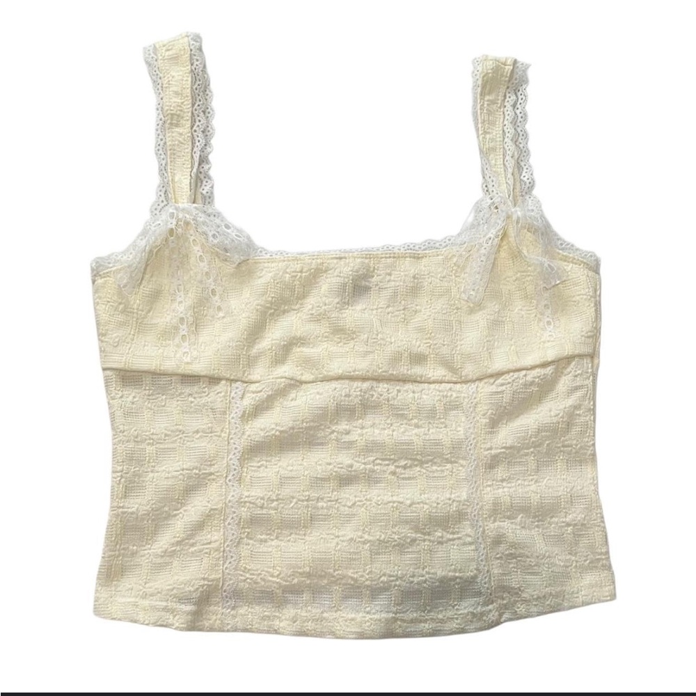 Edikted Ivory Textured Crop Top with Lace